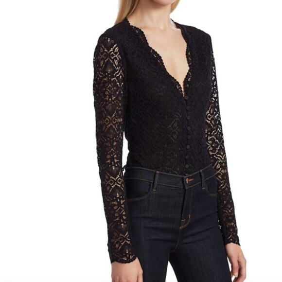 Jonathan Simkhai Long Sleeve Lace Button Front Scallop Neckline Bodysuit Small - Picture 1 of 9